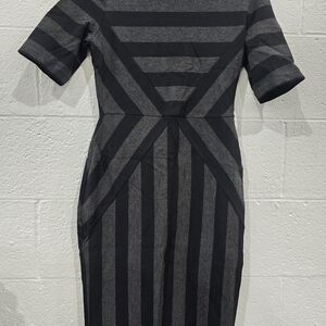 Maeve Black and Gray Geometric Long Sleeve Dress